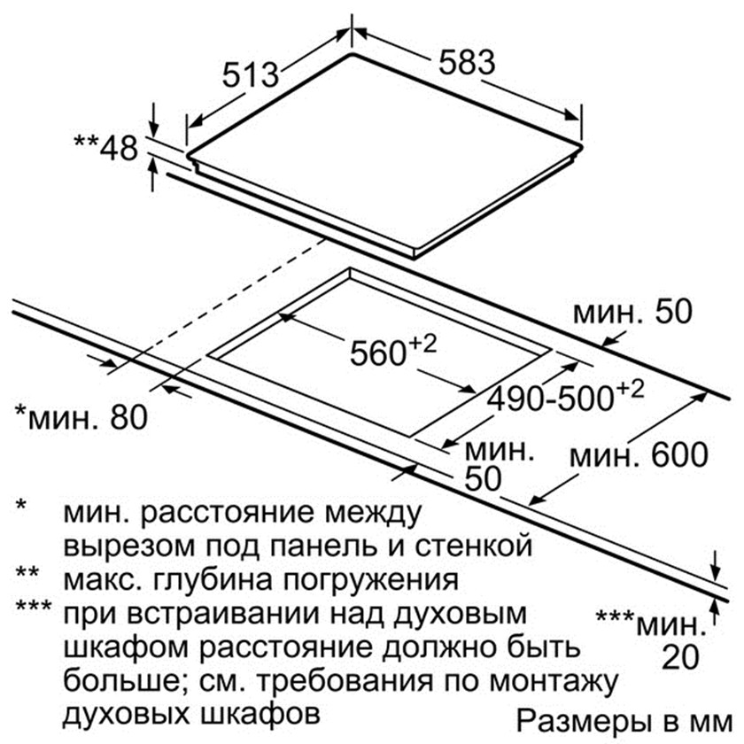 Варочная Панель Bosch PKN 645B17 - Схема Встраивания Для Бош PKN.