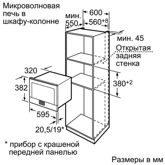 Схема встраивания для микроволновой печи Bosch BEL 623MB3