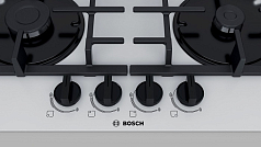 Газовая варочная панель Bosch PNP6B2B90R на 4 конфорки, шириной 59 см, белый
