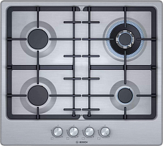 Газовая варочная панель Bosch PGH6B5O93R на 4 конфорки, шириной 58.2 см, нержавеющая сталь Газовая варочная панель Bosch PGH6B5O93R на 4 конфорки, шириной 58.2 см, нержавеющая сталь