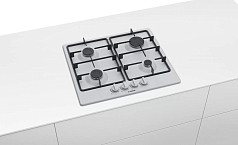 Газовая варочная панель Bosch PGP6B2B60R на 4 конфорки, шириной 58.2 см, белый