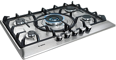 Газовая варочная панель Bosch PCQ 715B90E на 5 конфорки, шириной 70.2 см, нержавеющая сталь