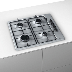 Газовая варочная панель Bosch PBP6B5B80 на 4 конфорки, шириной 58 см, нержавеющая сталь