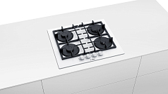 Газовая варочная панель Bosch PNP6B2O96R на 4 конфорки, шириной 59 см, белый Газовая варочная панель Bosch PNP6B2O96R на 4 конфорки, шириной 59 см, белый