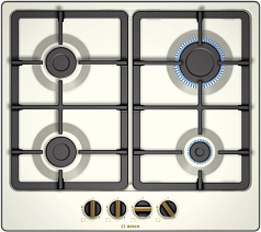 Газовая варочная панель Bosch PGP6B1B90R на 4 конфорки, шириной 58.2 см, жемчужно-белый