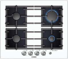 Газовая варочная панель Bosch PPP 612 M91E на 4 конфорки, шириной 59 см, белый