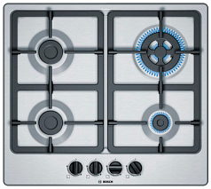 Газовая варочная панель Bosch PGH6B5B90R на 4 конфорки, шириной 58.2 см, нержавеющая сталь Газовая варочная панель Bosch PGH6B5B90R на 4 конфорки, шириной 58.2 см, нержавеющая сталь