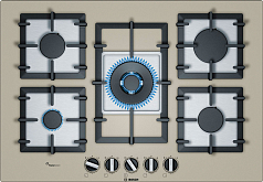 Газовая варочная панель Bosch PPQ7A8B90 на 5 конфорки, шириной 75.2 см, кварц
