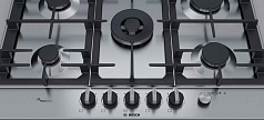 Газовая варочная панель Bosch PCQ7A5M90R на 5 конфорки, шириной 75 см, нержавеющая сталь