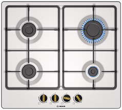Газовая варочная панель Bosch PGP6B1B60 на 4 конфорки, шириной 58.2 см, жемчужно-белый