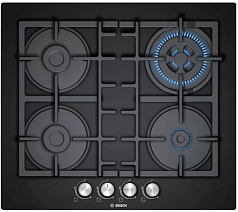 Газовая варочная панель Bosch PNH6B6O90R на 4 конфорки, шириной 59 см, черный Газовая варочная панель Bosch PNH6B6O90R на 4 конфорки, шириной 59 см, черный