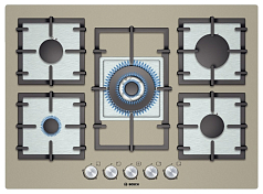 Газовая варочная панель Bosch PPQ 718B91E на 5 конфорки, шириной 71 см, кварц