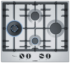 Газовая варочная панель Bosch PCI6A5B90 на 4 конфорки, шириной 58.2 см, нержавеющая сталь